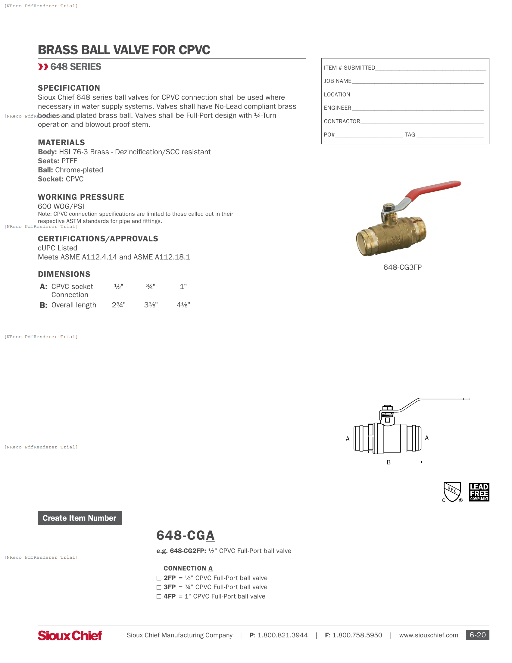 648 SERIES - CPVC BRASS BALL VALVE - SPEC SHEET.PDF Specification Document